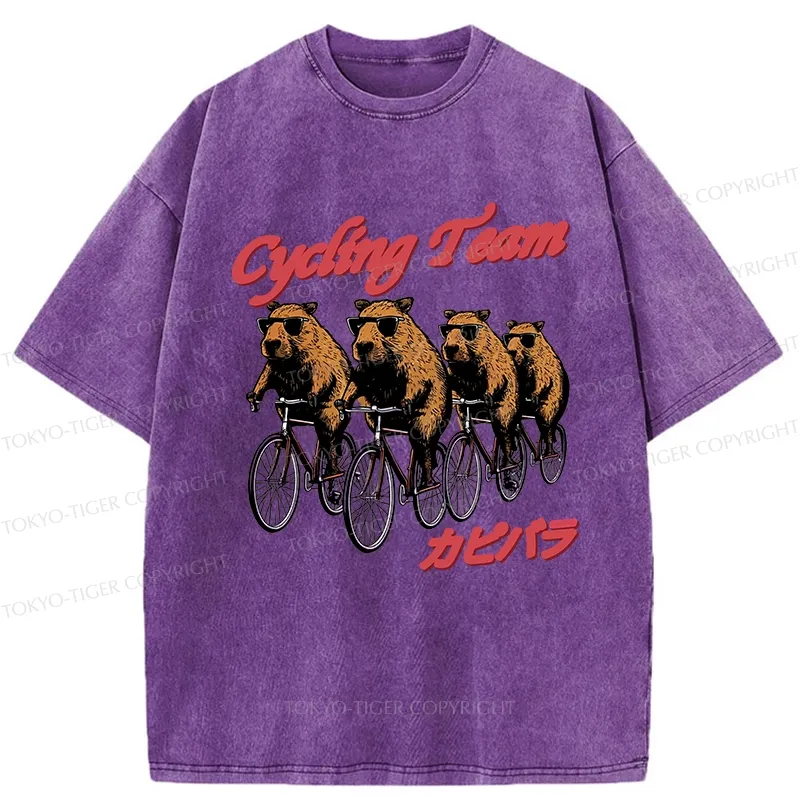 Tokyo-Tiger Capybara Cycling Team Washed T-Shirt Sale