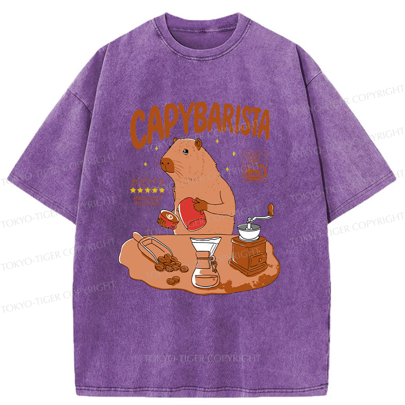 Tokyo-Tiger Capybara Brew Coffee Washed T-Shirt