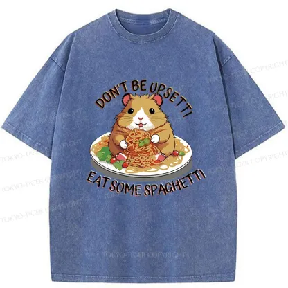 Tokyo-Tiger Mouse Eating Spaghetti Washed T-Shirt