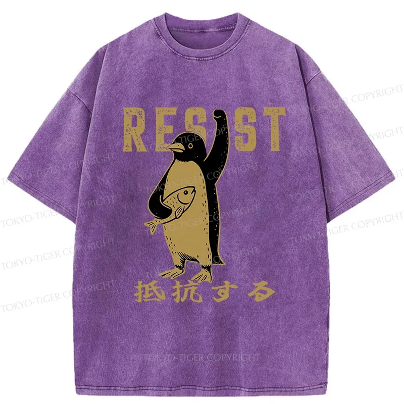 Tokyo-Tiger Penguin Giving An Opinion Washed T-Shirt