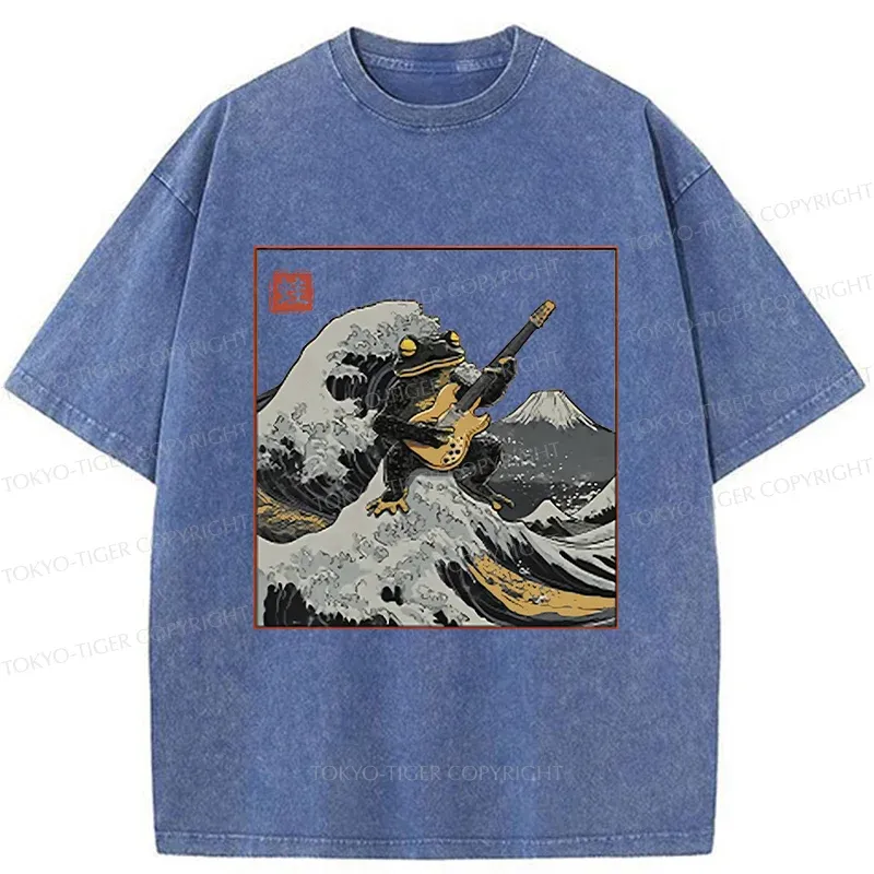 Tokyo-Tiger Frog Playing Guitar Washed T-Shirt