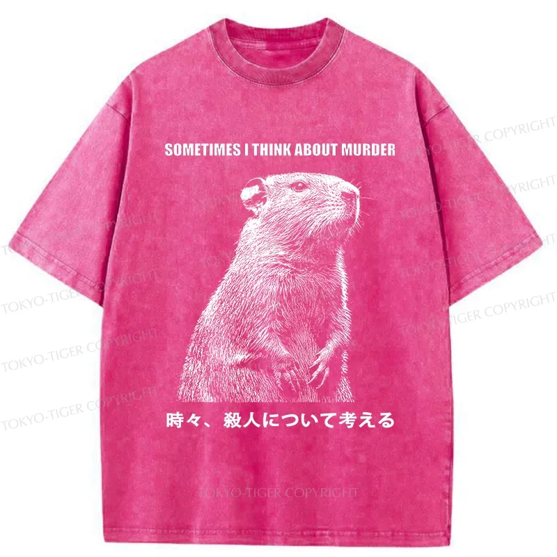Tokyo-Tiger Funny Capybara Thinks Of Murder Washed T-Shirt
