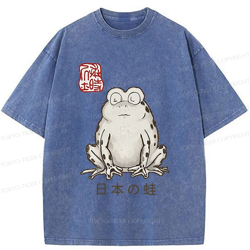 Tokyo-Tiger Japanese Retro Frog Washed T-Shirt