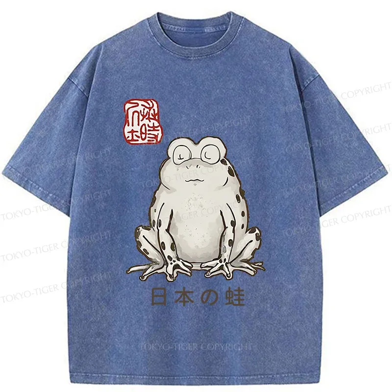 Tokyo-Tiger Japanese Retro Frog Washed T-Shirt