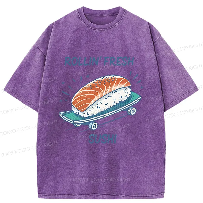 Tokyo-Tiger Sushi Skateboard Washed T-Shirt