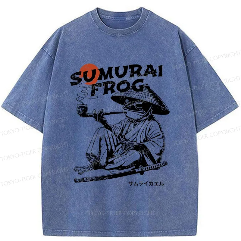Tokyo-Tiger Samurai Frog Funny Washed T-Shirt