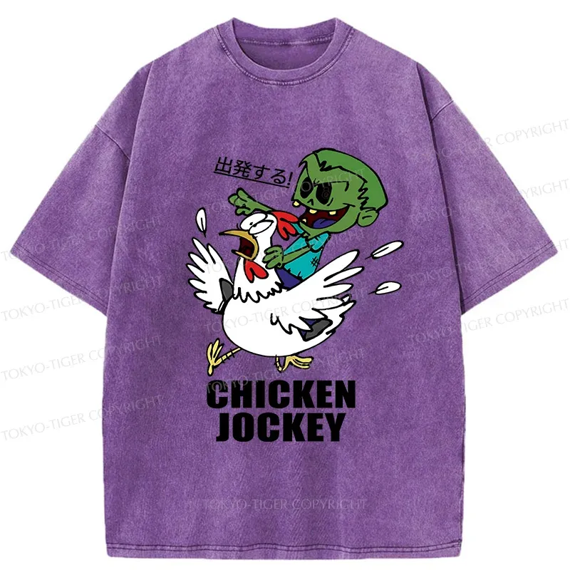 Tokyo-Tiger Zombie Riding Chicken Washed T-Shirt