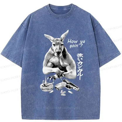 Tokyo-Tiger Strong Kangaroo Washed T-Shirt