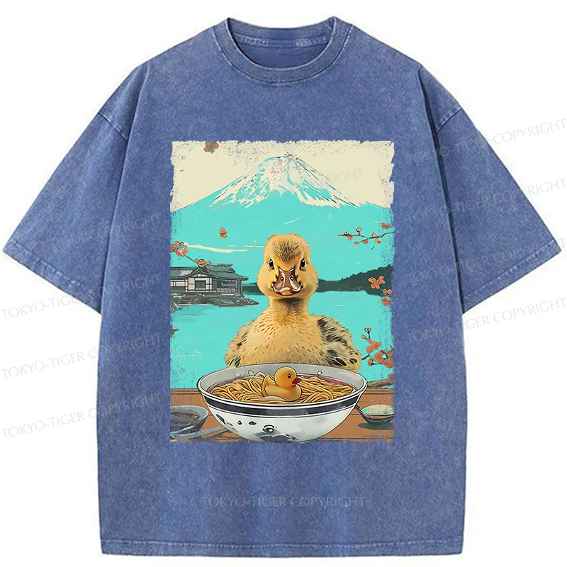 Tokyo-Tiger Duck Eating Ramen Washed T-Shirt