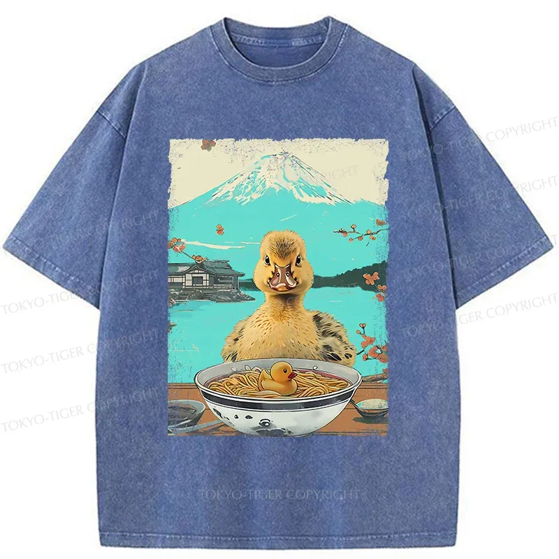 Tokyo-Tiger Duck Eating Ramen Washed T-Shirt