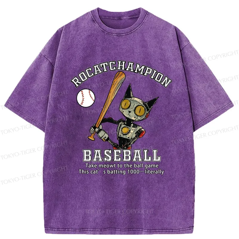 Tokyo-Tiger Take Cat To A Baseball Game Washed T-Shirt