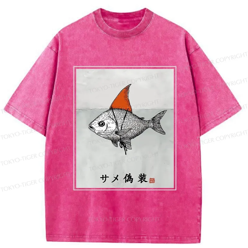 Tokyo-Tiger Funny Fish Disguised As Shark Washed T-Shirt