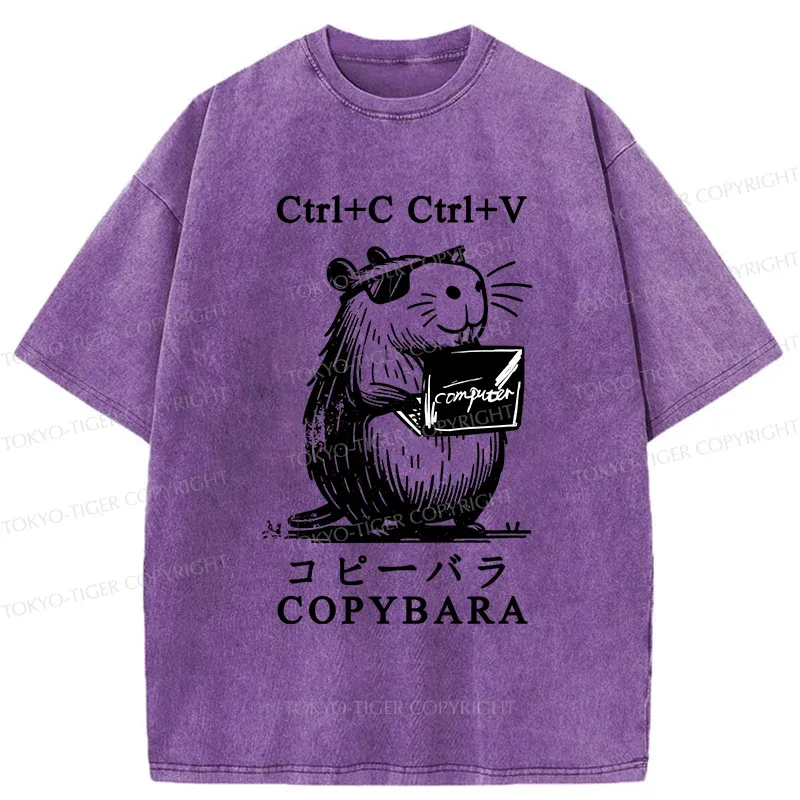 Tokyo-Tiger Capybara At Work Washed T-Shirt