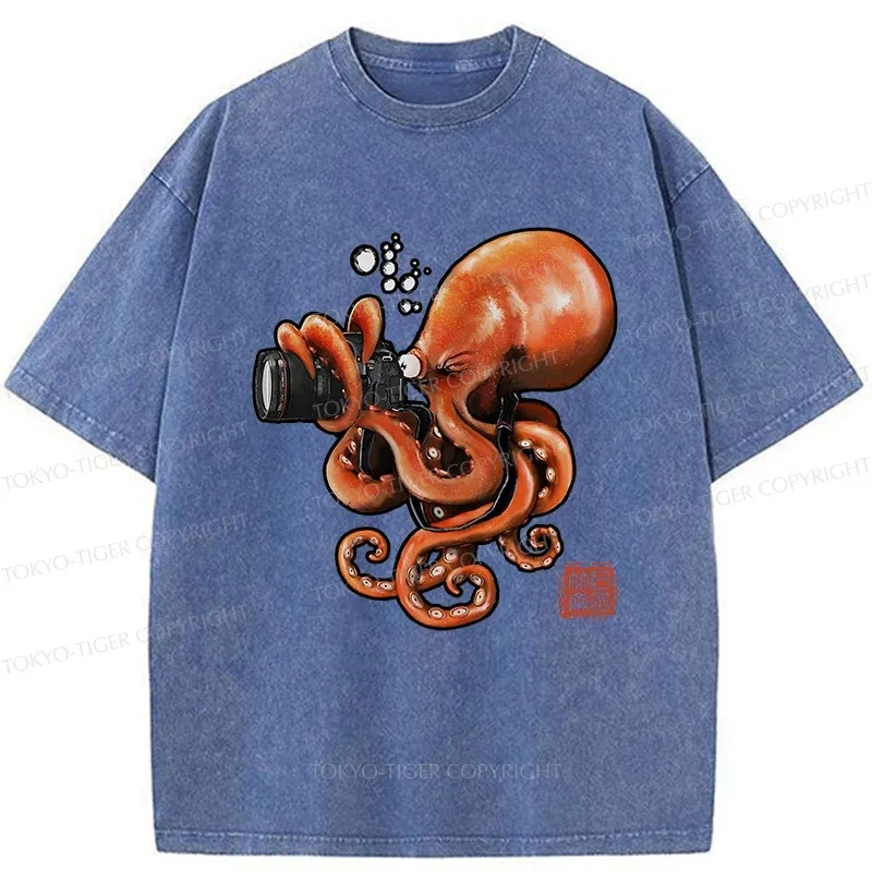Tokyo-Tiger Photographer Octopus Washed T-Shirt