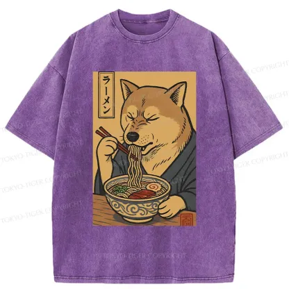 Tokyo-Tiger Puppy Eating Ramen Washed T-Shirt