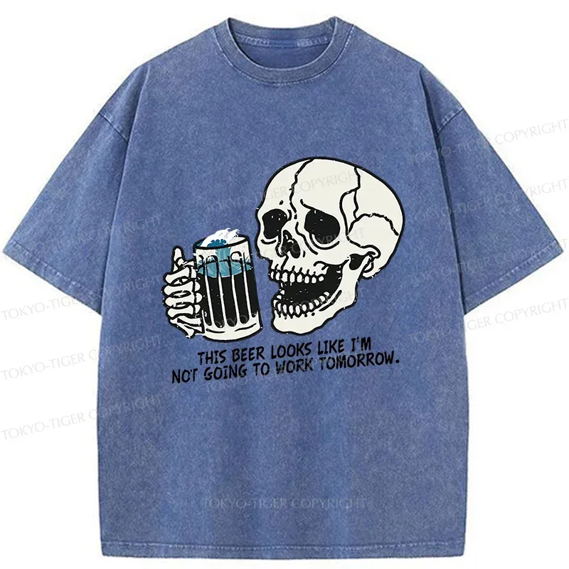 Tokyo-Tiger Drinking Skeleton Washed T-Shirt
