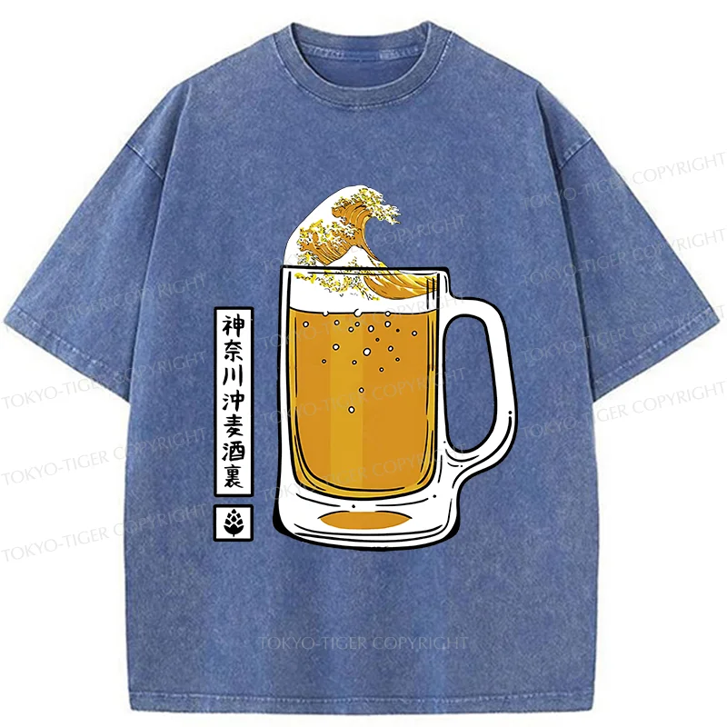 Tokyo-Tiger Japan Beer Wave Washed T-Shirt