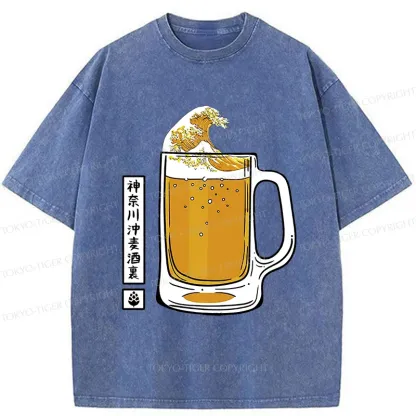 Tokyo-Tiger Japan Beer Wave Washed T-Shirt