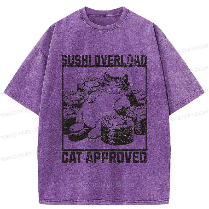 Tokyo-Tiger Fat Cat And Sushi Washed T-Shirt