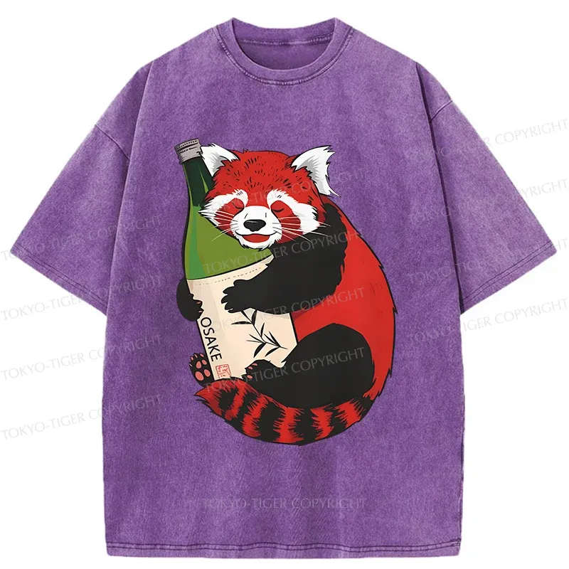 Tokyo-Tiger Raccoon Holding Wine Washed T-Shirt