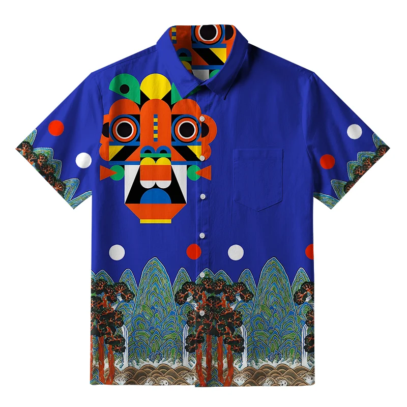 Tokyo-Tiger Abstract Art Mask Button-up Shirt