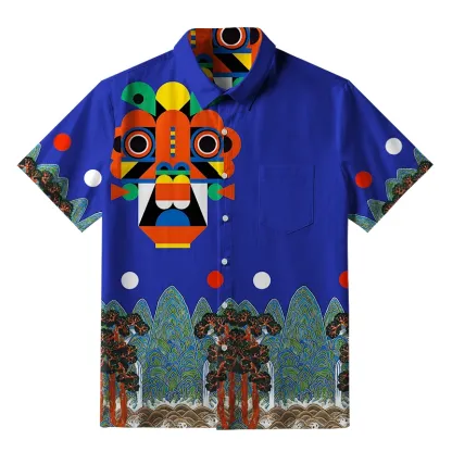 Tokyo-Tiger Abstract Art Mask Button-up Shirt
