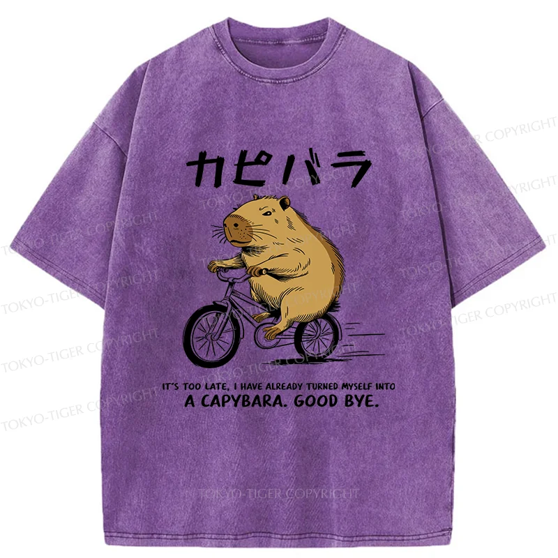 Tokyo-Tiger Capybara On A Bike Washed T-Shirt