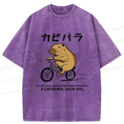 Tokyo-Tiger Capybara On A Bike Washed T-Shirt