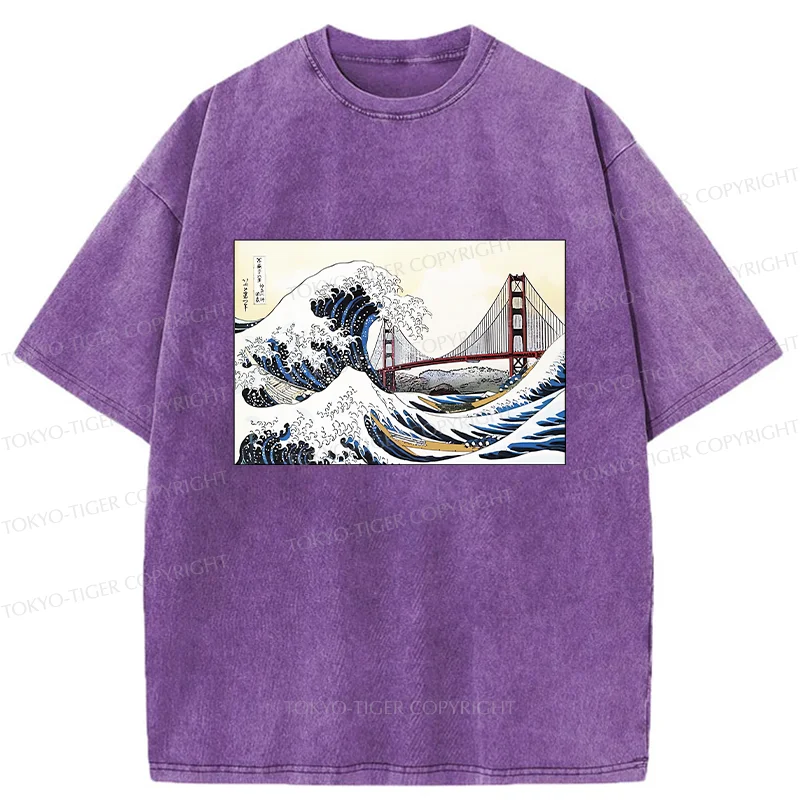 Tokyo-Tiger Golden Gate Bridge And Waves Washed T-Shirt