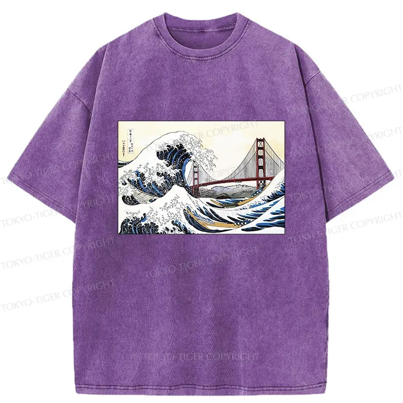 Tokyo-Tiger Golden Gate Bridge And Waves Washed T-Shirt