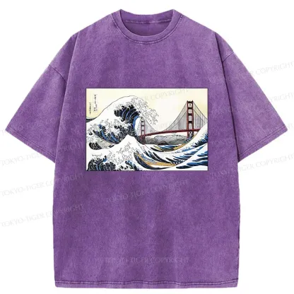 Tokyo-Tiger Golden Gate Bridge And Waves Washed T-Shirt