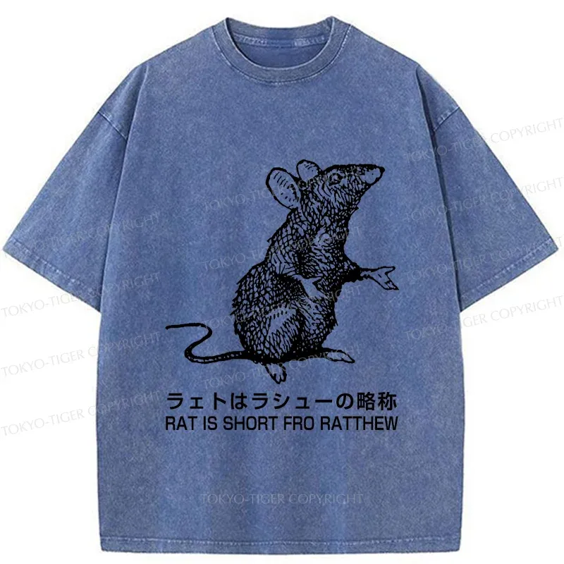 Tokyo-Tiger Funny Rat Japan Washed T-Shirt