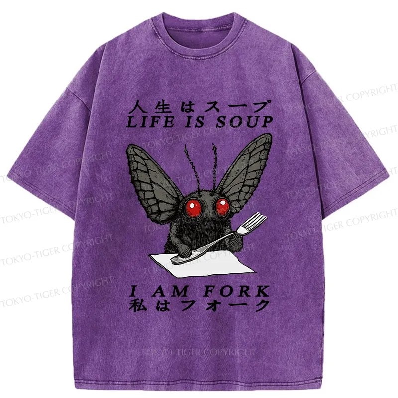 Tokyo-Tiger Life Is Soup I Am Fork Mothman Washed T-Shirt