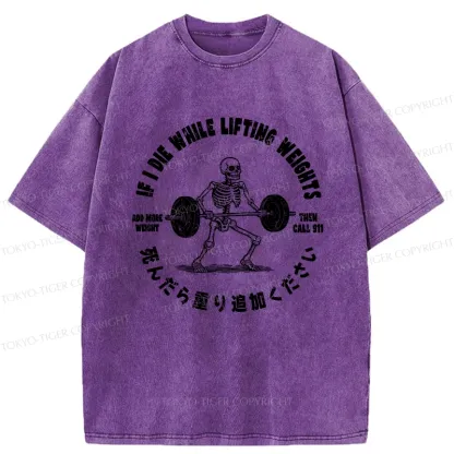 Tokyo-Tiger If I Die While Lifting Funny Washed T-Shirt
