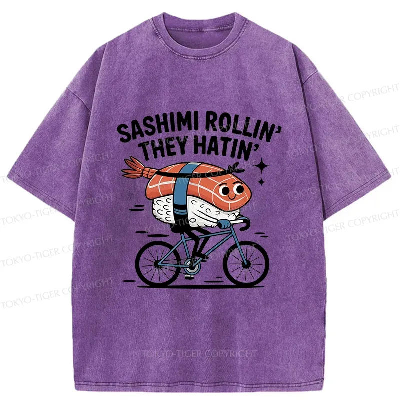 Tokyo-Tiger Sushi On A Bike Washed T-Shirt