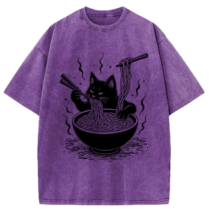 Tokyo-Tiger Ramen Lover Cat Washed T-Shirt