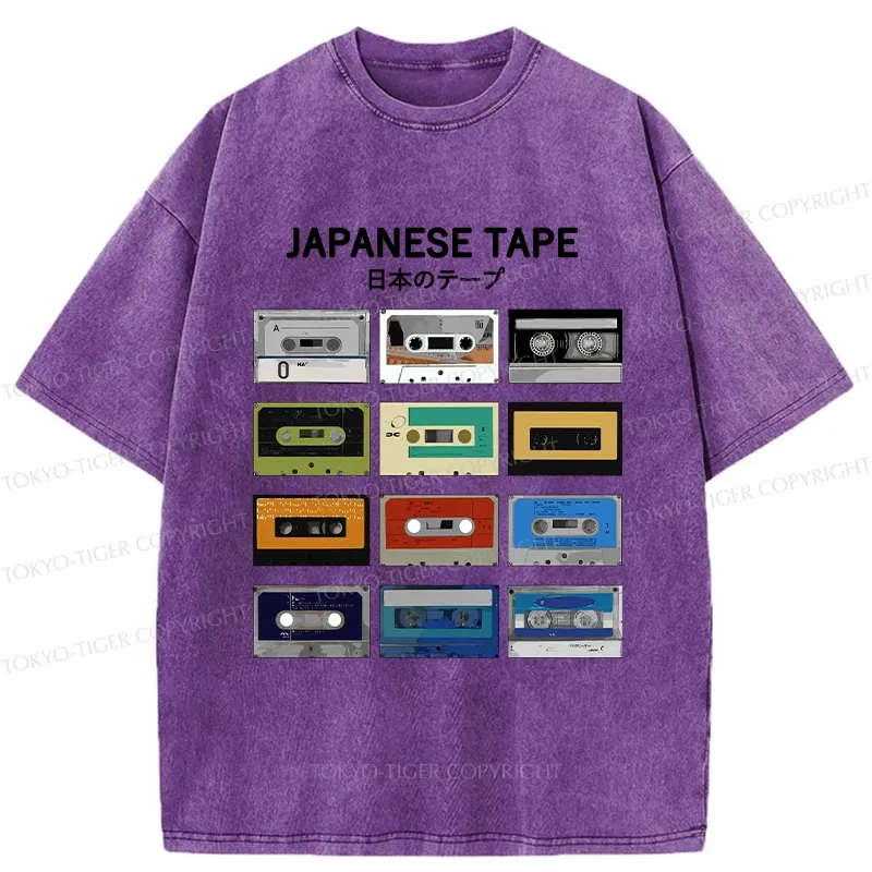 Tokyo-Tiger Retro Japanese Tapes Washed T-Shirt