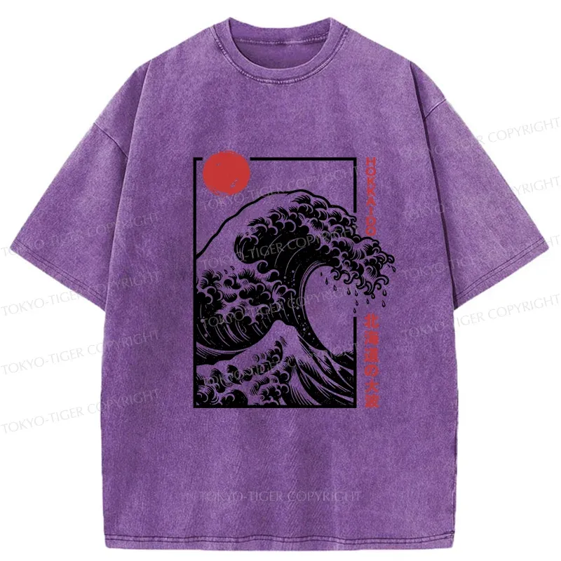 Tokyo-Tiger Japanese Ukiyoe Wave Washed T-Shirt