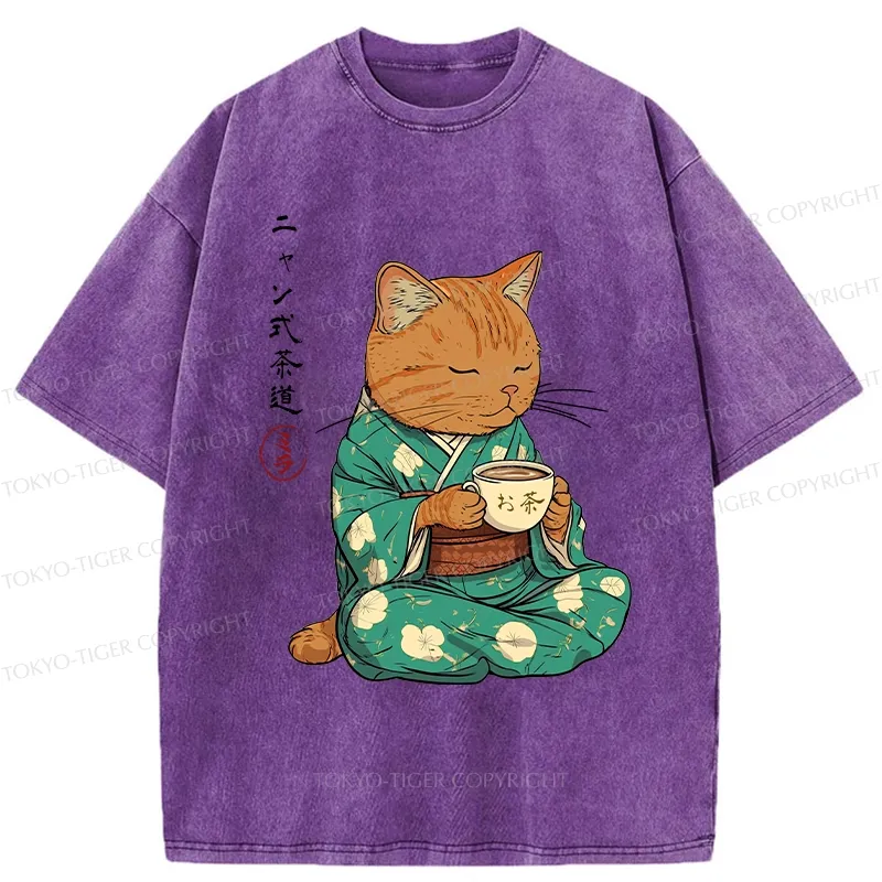 Tokyo-Tiger Purr-style Tea Ceremony Washed T-Shirt