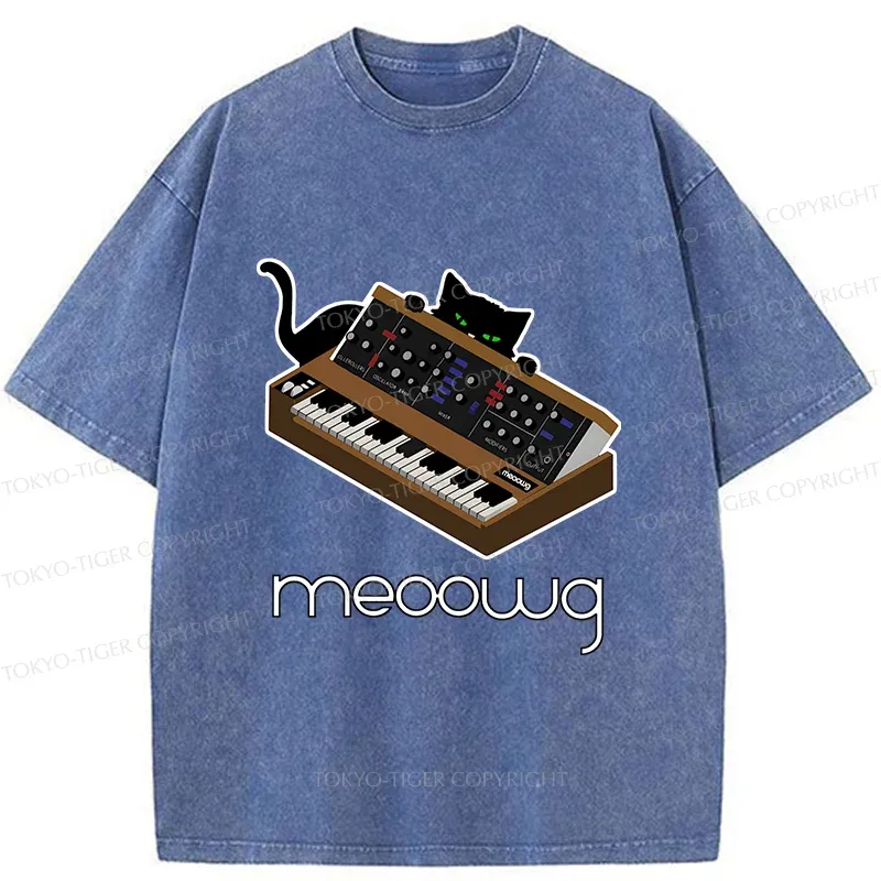 Tokyo-Tiger Cat and Music Washed T-Shirt