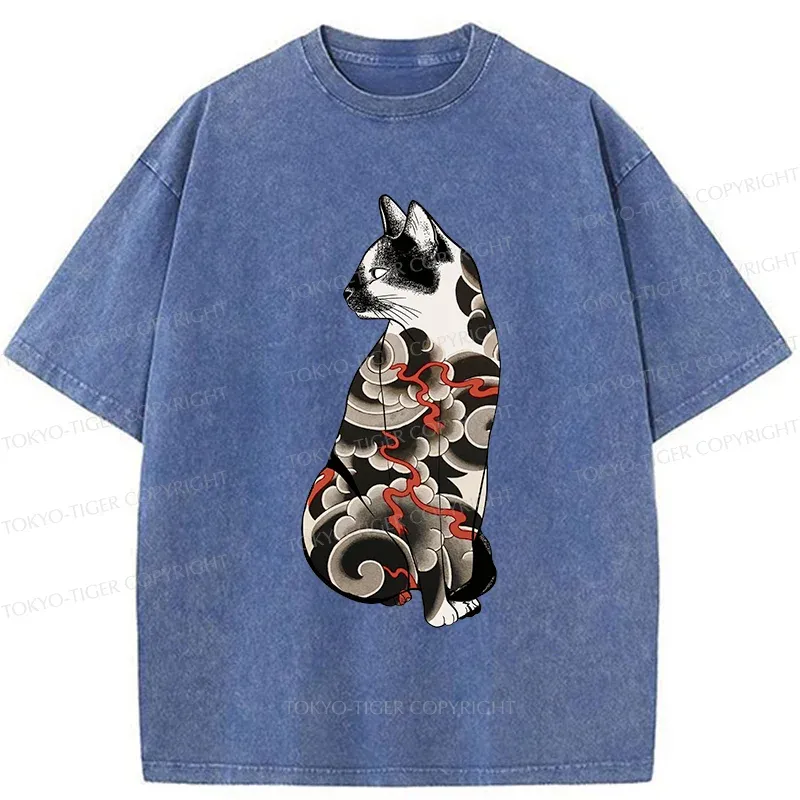 Tokyo-Tiger Tattoo Cat Washed T-Shirt