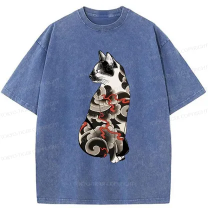 Tokyo-Tiger Tattoo Cat Washed T-Shirt