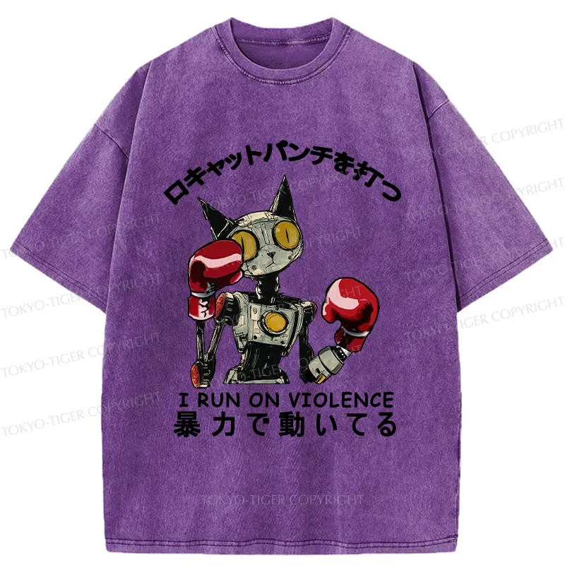 Tokyo-Tiger Boxing Robot Cat Washed T-Shirt