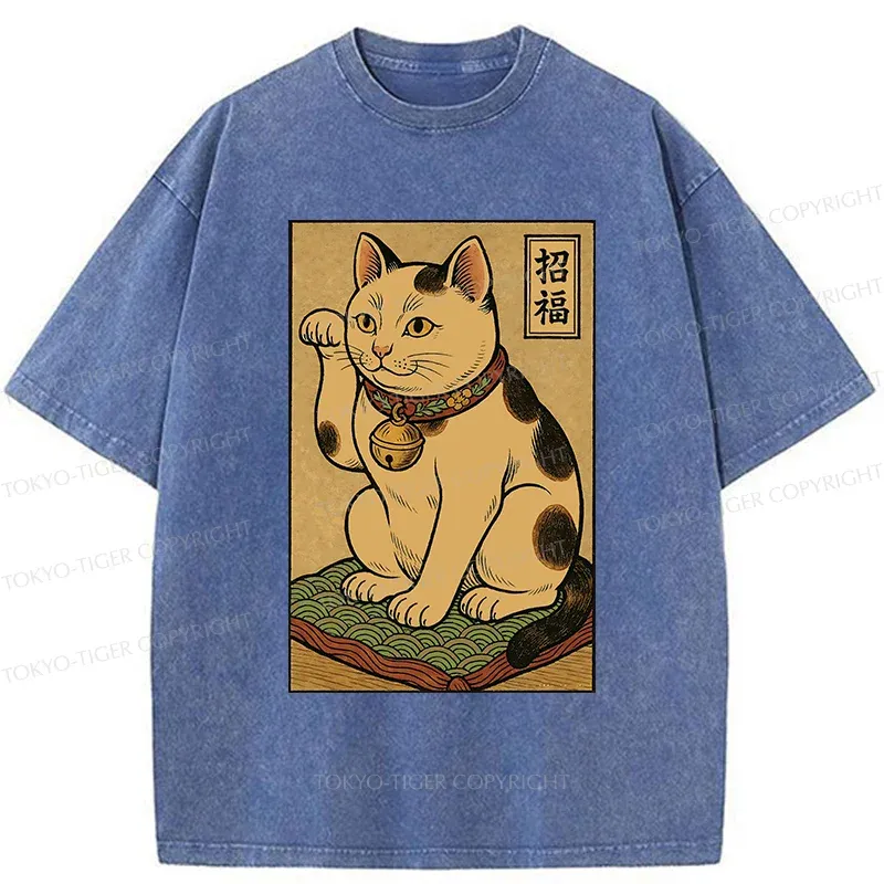 Tokyo-Tiger Retro Lucky Cat Washed T-Shirt