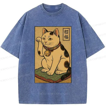 Tokyo-Tiger Retro Lucky Cat Washed T-Shirt