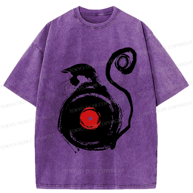 Tokyo-Tiger Vinyl Cat Silhouette Washed T-Shirt