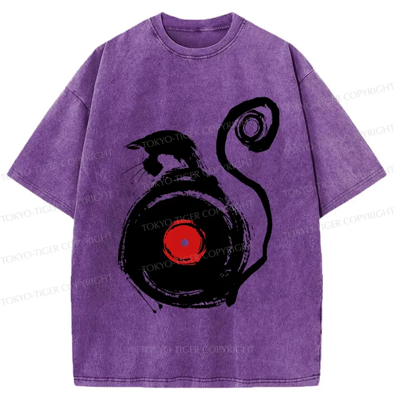 Tokyo-Tiger Vinyl Cat Silhouette Washed T-Shirt