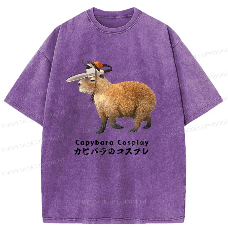 Tokyo-Tiger Capybara Cosplay Washed T-Shirt