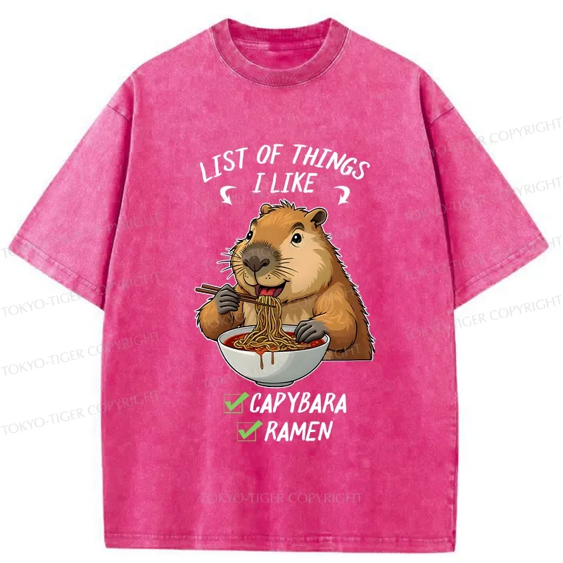 Tokyo-Tiger Capybara And Ramen Are My Favorites Washed T-Shirt