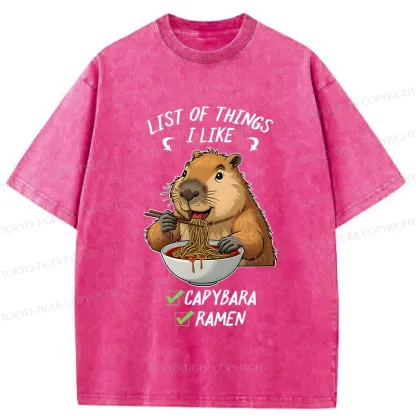 Tokyo-Tiger Capybara And Ramen Are My Favorites Washed T-Shirt